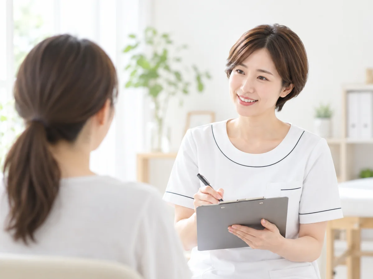 女性スタッフが身体や生活習慣について話を伺う様子